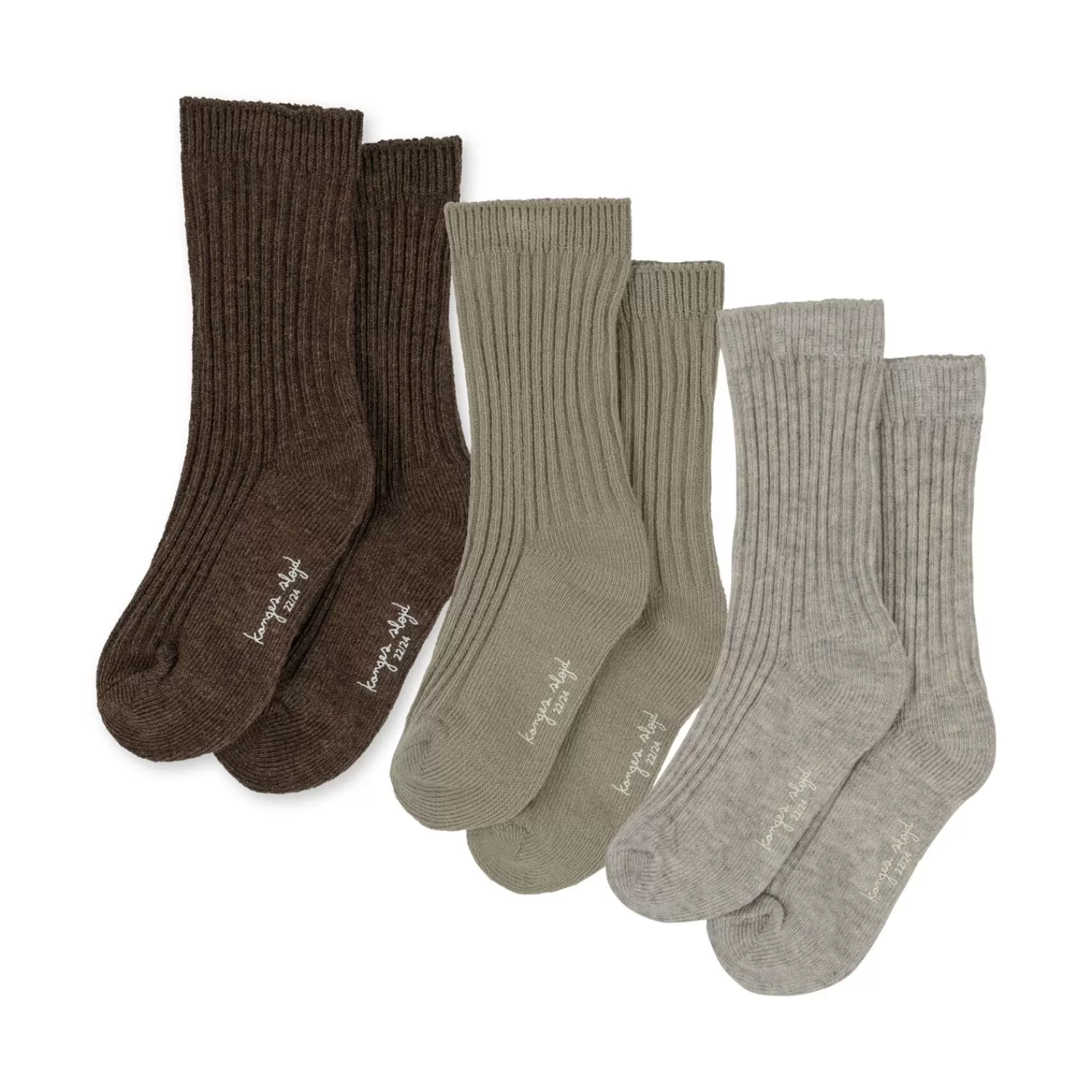 Online Konges Sløjd Set Van 3 Paar Geribde Sokken - Soft Grey/Ment/Brown